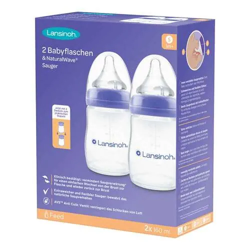 LANSINOH NaturalWave Babyflaschen 160ml & Sauger S, 2 St