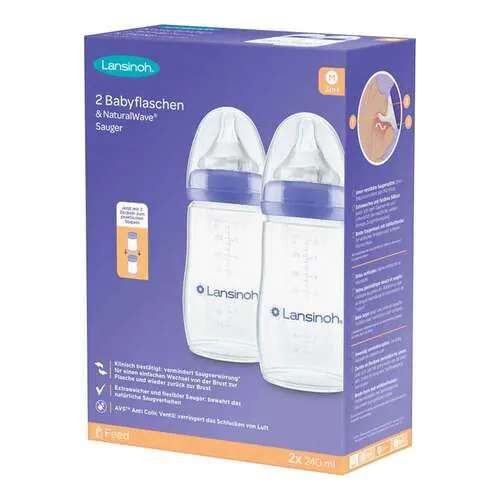 Lansinoh Naturalwave Babyflaschen 240ml & Sauger M, 2 St
