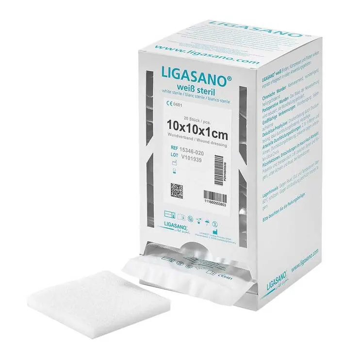 Ligasano weiß Verband 1x10x10 cm steril Sp.Box, 20 St