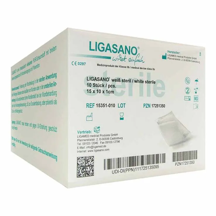Ligasano weiß Verband 1x10x15 cm steril, 10 St