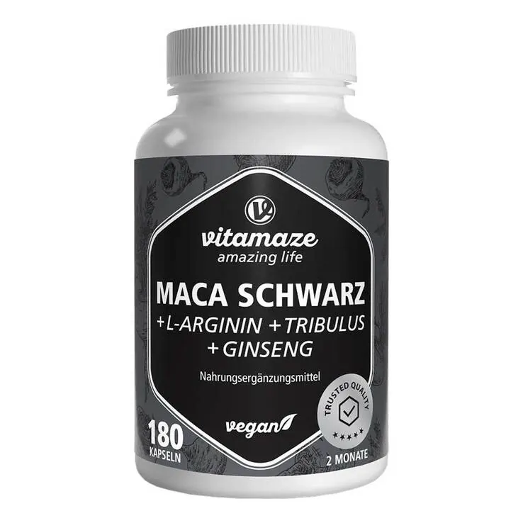 Maca Schwarz + Tribulus+Ginseng Komplex Kapseln, 180 St