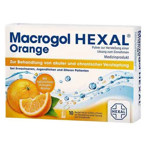 Macrogol Hexal Orange Pulver zur Her.e.Lösung zum Einnehmen Beutel , 10 St