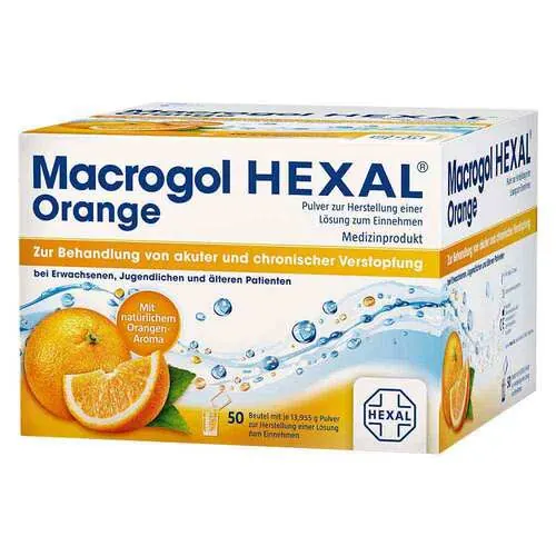 Macrogol Hexal Orange Pulver zur Her.e.Lösung zum Einnehmen Beutel , 50 St