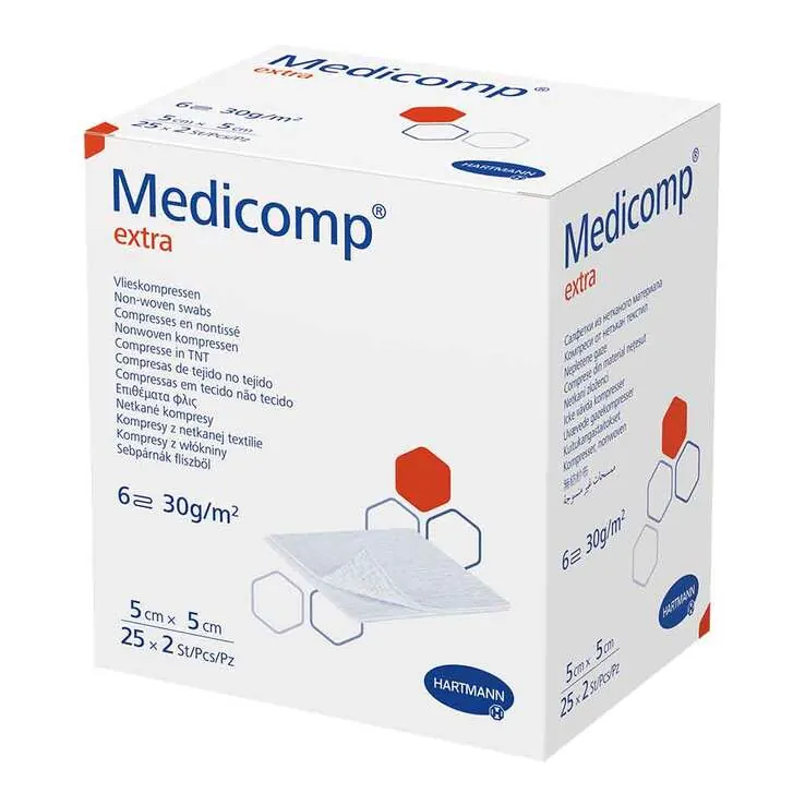 Medicomp extra Vlieskomp.steril 5x5 cm 6lagig, 25X2 St
