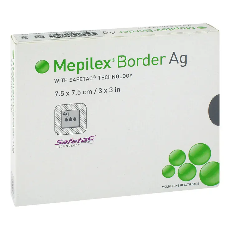 Mepilex Border Ag Schaumverband 7,5x7,5 cm, 5 St