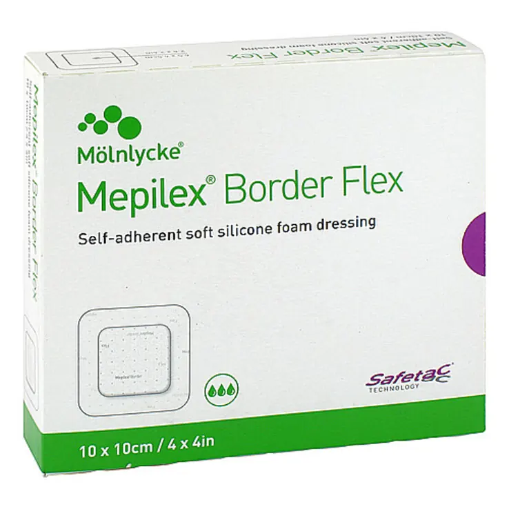 Mepilex Border Flex Schaumverband haftend 10x10 cm, 10 St