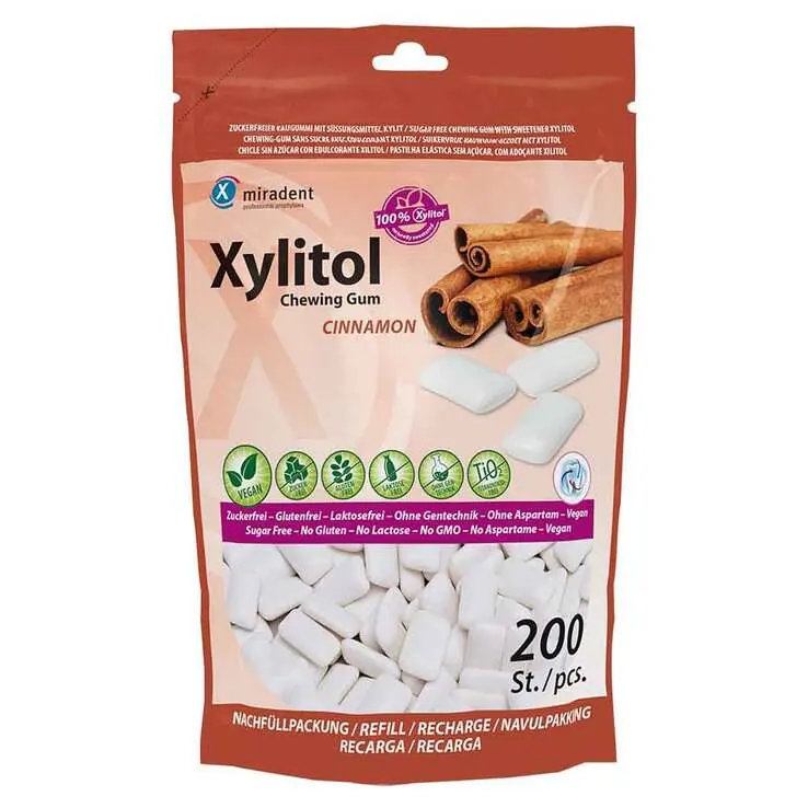 MIRADENT Xylitol Zahnpflegekaugummi Zimt, 200 St