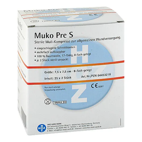 Muko Pre S Mullkompressen 7,5x7,5 cm steril 8fach, 25X2 St