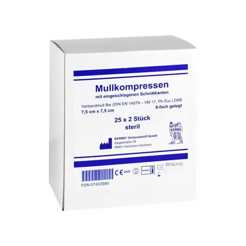 Mullkompressen 7,5x7,5 cm steril 8fach BW, 25X2 St