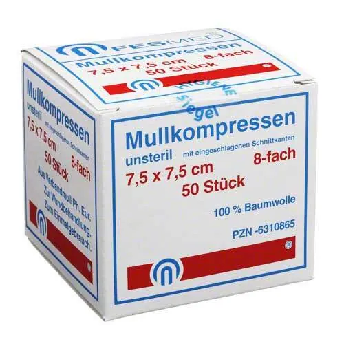 Mullkompressen ES 7,5x7,5 cm unsteril 8fach, 50 St