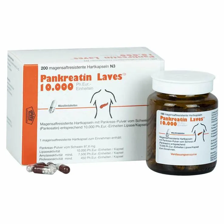 Pankreatin Laves 10.000 Ph.Eur.-Einh.magensaftresistent Hartkapseln , 200 St