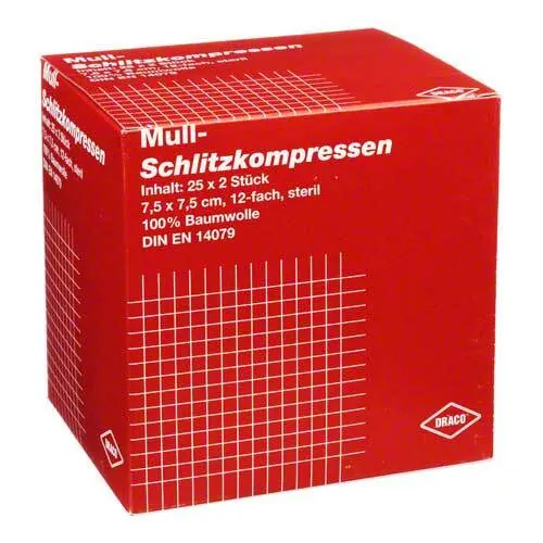 Schlitzkompressen Mull 7,5x7,5 cm steril 12fach, 25X2 St