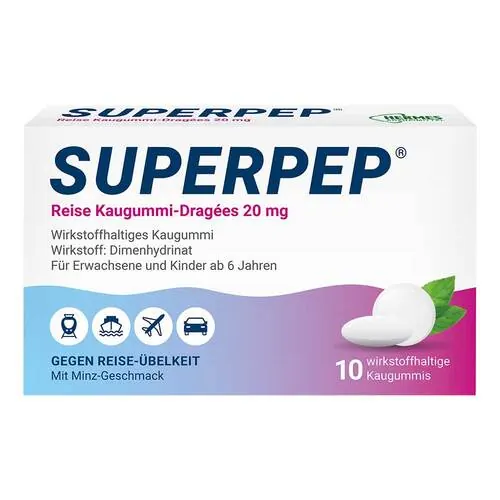 Superpep Reise Kaugummi Dragees 20 mg, 10 St