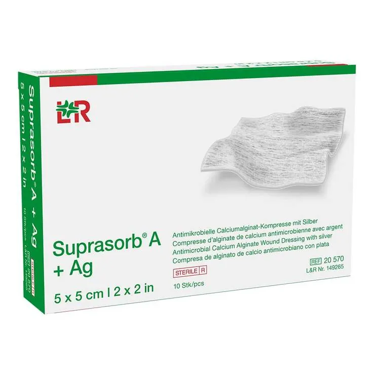 Suprasorb A + Ag Antimik.Cal.Alginat Kompresse 5x5 cm, 10 St