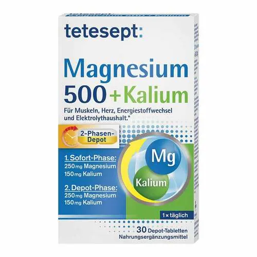 Tetesept Magnesium 500 + Kalium Tabletten, 30 St