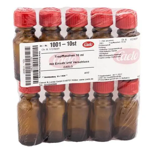 Tropfflasche 10 ml braun mit Einsatz + Verschluss, 10 St