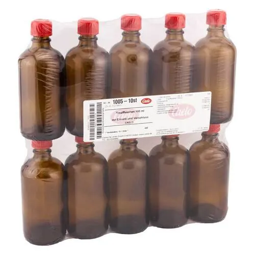 Tropfflasche 100 ml braun mit Einsatz + Verschluss, 10 St