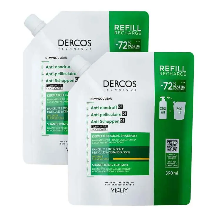 Vichy Dercos Anti-Schuppen Shampoo trockene Kopfhaut , 2X390 ml