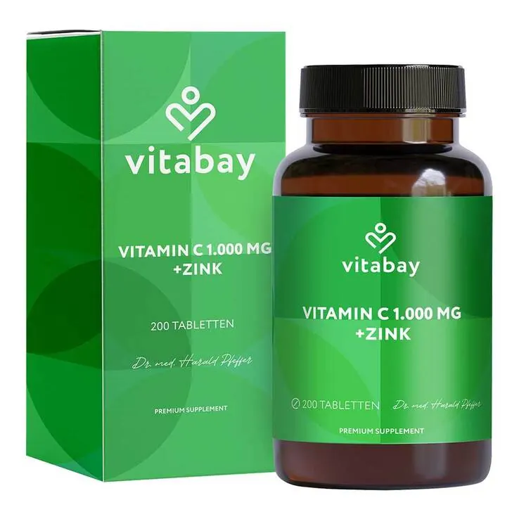Vitamin C 1000 mg + Zink 10 mg vegan hochdosierte Tabletten, 200 St