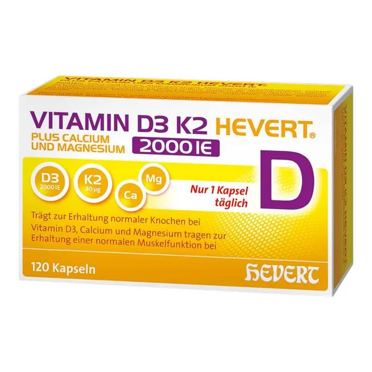 Vitamin D3 K2 Hevert + Calcium und Magnesium 2000 IE Kapseln , 120 St