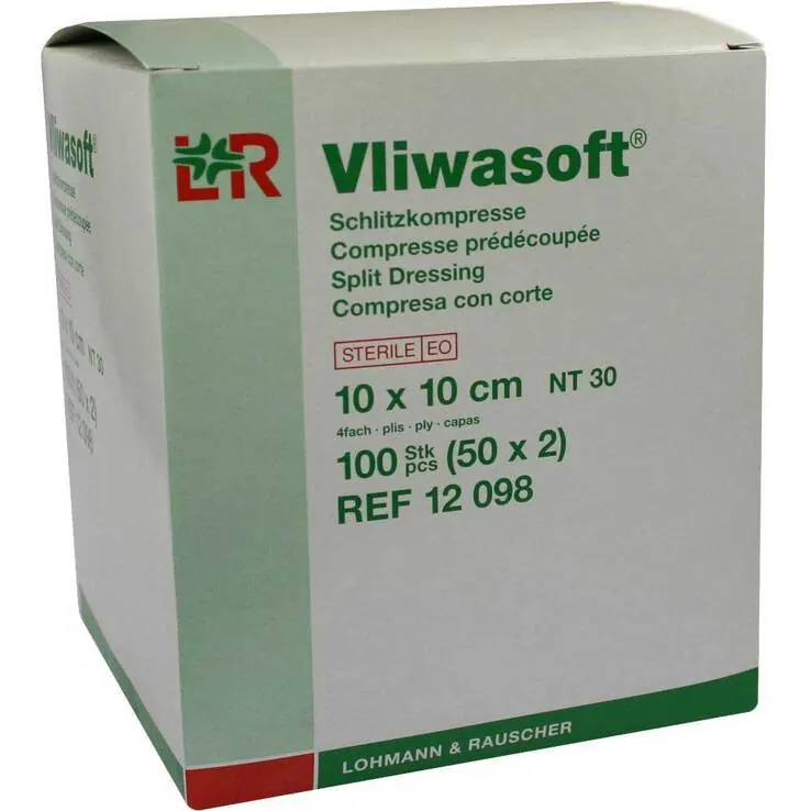 Vliwasoft Schlitzkompressen 10x10cm 4-lagig steril, 50X2 St