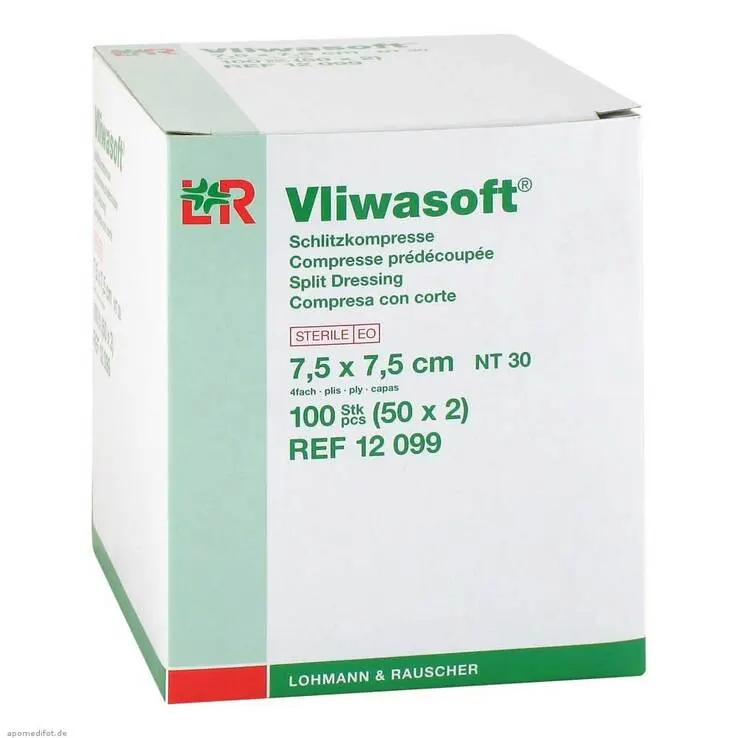 Vliwasoft Schlitzkompressen 7,5x7,5cm 4-lag.steril, 50X2 St
