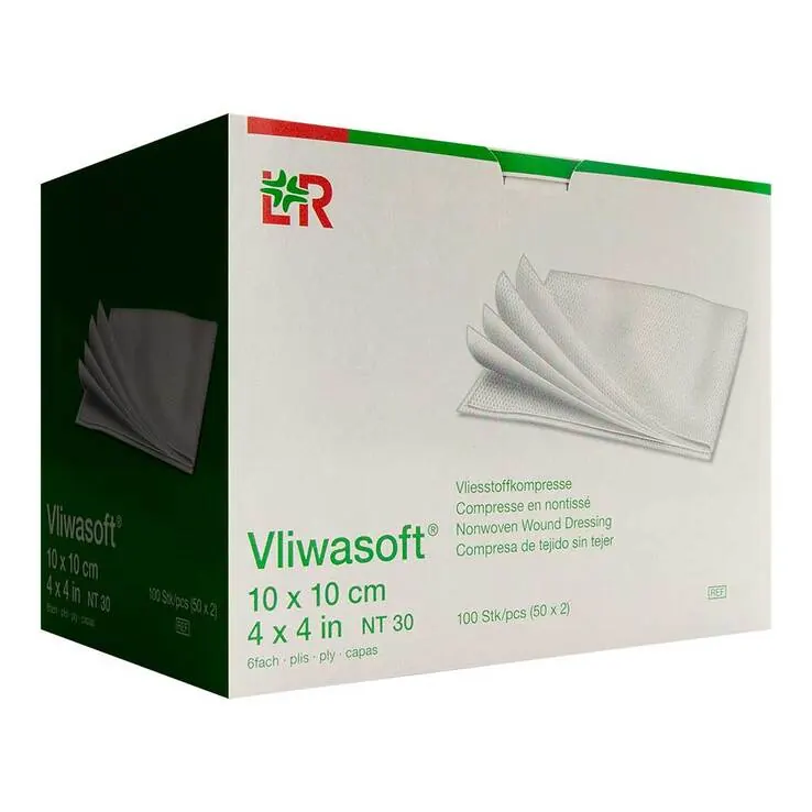 Vliwasoft Vlieskompressen 10x10 cm unsteril 6l., 100 St