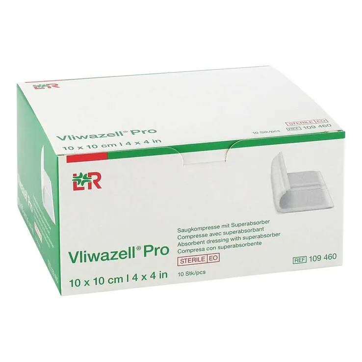 Vliwazell Pro superabsorb.Kompresse steril 10x10 cm, 10 St